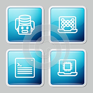 Set line Artificial intelligence robot, Neural network, Web developer programming code and Processor CPU icon. Vector