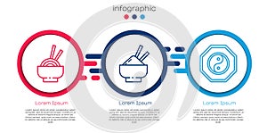 Set line Asian noodles in bowl, Rice in a bowl with chopstick and Yin Yang. Business infographic template. Vector