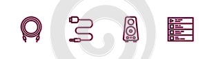 Set line Audio jack, Stereo speaker, and Music playlist icon. Vector