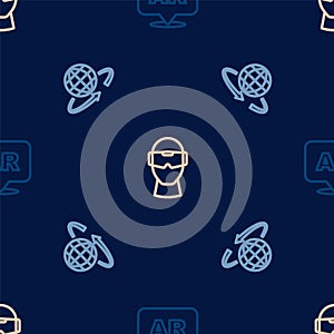Set line Augmented reality AR, 3d modeling and Virtual glasses on seamless pattern. Vector