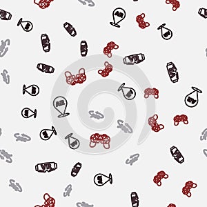 Set line Augmented reality AR, Virtual glasses, 360 degree view and Gamepad on seamless pattern. Vector