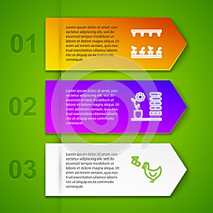 Set line Automatic irrigation sprinklers, Flower status, Chicken farm and camera and Portable sensor. Business infographic