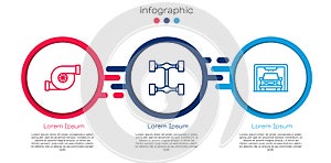 Set line Automotive turbocharger, Chassis car and Car wash. Business infographic template. Vector