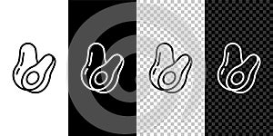 Set line Avocado fruit icon isolated on black and white,transparent background. Vector
