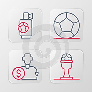 Set line Award cup and football ball, Buy player, Soccer and Air horn icon. Vector