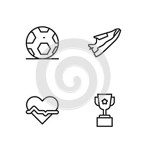 Set line Award cup, Heart rate, Soccer football ball and Fitness sneakers shoes icon. Vector