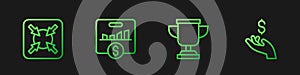 Set line Award cup, Target, Key performance indicator and Hand holding coin money. Gradient color icons. Vector