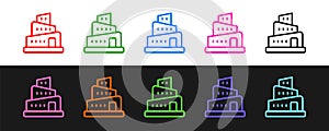 Set line Babel tower bible story icon isolated on black and white background. Vector