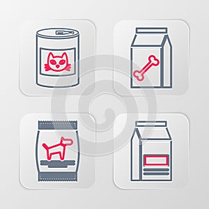 Set line Bag of food, for dog, pet and Canned cat icon. Vector