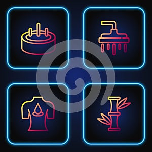 Set line Bamboo, Massage with aroma oils, Swimming pool ladder and Shower head. Gradient color icons. Vector