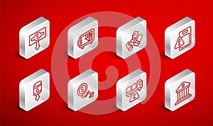 Set line Bank building, Safe, Credit card, Global economic crisis, Stop delivery cargo truck, Dollar rate decrease, and