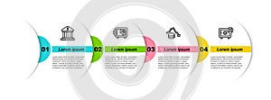 Set line Bank building, Safe, Dollar rate decrease and . Business infographic template. Vector