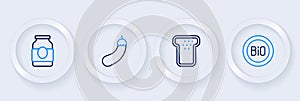 Set line Banner for bio, Bread toast, Eggplant and Jam jar icon. Vector