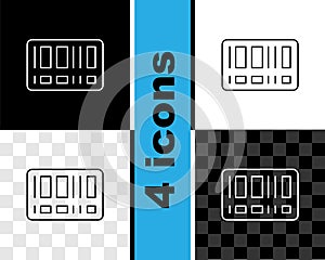Set line Barcode icon isolated on black and white, transparent background. Vector