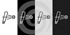 Set line Baseball bat with ball icon isolated on black and white, transparent background. Vector