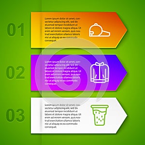 Set line Baseball cap, t-shirt and Glass of beer. Business infographic template. Vector