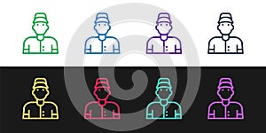 Set line Baseball player icon isolated on black and white background. Vector