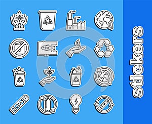 Set line Battery with recycle symbol line, Recycle, Factory, Stop ocean plastic pollution, No canister for gasoline