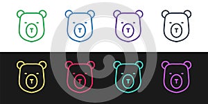 Set line Bear head icon isolated on black and white background. Vector