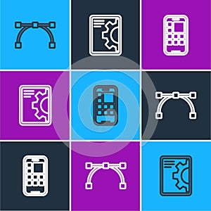 Set line Bezier curve, Mobile Apps and Web development icon. Vector