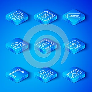 Set line Bezier curve, UI or UX design, Site map, Front end development, SEO optimization, Web and Website statistic
