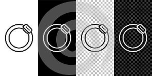 Set line Bicycle brake disc icon isolated on black and white background. Vector
