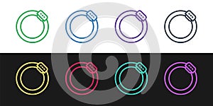 Set line Bicycle brake disc icon isolated on black and white background. Vector