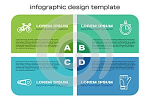 Set line Bicycle chain with gear, , Gloves and Stopwatch. Business infographic template. Vector