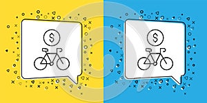 Set line Bicycle rental mobile app icon isolated on yellow and blue background. Smart service for rent bicycles in the