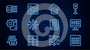 Set line Binary code, Algorithm, Cloud database, Neural network, Artificial intelligence AI and Computer api interface