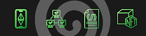 Set line Binary code, Ethereum ETH, NFT blockchain technology and Digital crypto art. Gradient color icons. Vector