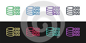 Set line Binary code icon isolated on black and white background. Vector