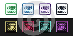 Set line Binary code icon isolated on black and white background. Vector
