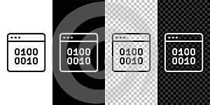 Set line Binary code icon isolated on black and white, transparent background. Vector