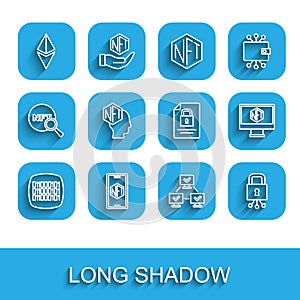 Set line Binary code, Mobile with art store app, Ethereum ETH, NFT blockchain technology, Cyber security, Digital crypto