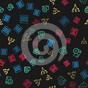 Set line Binary code, Neural network, Funnel filter and on seamless pattern. Vector