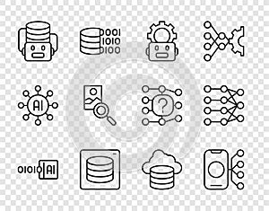 Set line Binary code, Neural network, Robot setting, Server, Data, Artificial intelligence robot, Photo retouching