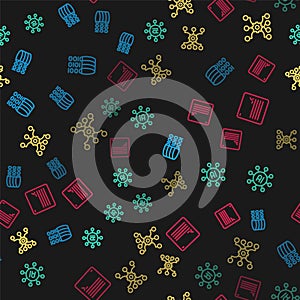 Set line Binary code, Neural network, and Web developer programming on seamless pattern. Vector