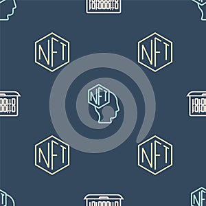 Set line Binary code, NFT Digital crypto art and on seamless pattern. Vector