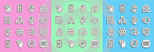 Set line Binary code, NFT shield, Ethereum exchange, Digital crypto art, blockchain technology, and icon. Vector