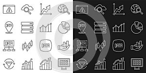Set line Binary code, Pie chart infographic, Financial growth, Server, Data analysis, Browser with exclamation mark and
