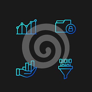 Set line Binary code, Pie chart infographic, and Folder and lock. Gradient color icons. Vector