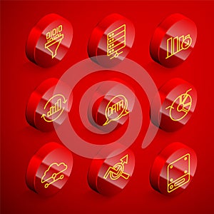 Set line Binary code, Server, Financial growth decrease, Pie chart infographic, Data analysis, Network cloud connection