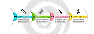Set line Biohazard rocket, Aviation bomb, Military knife and . Business infographic template. Vector