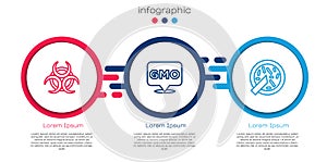 Set line Biohazard symbol, GMO and Petri dish with bacteria. Business infographic template. Vector