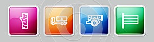Set line Birch tree, Tanker truck, Cannon and National Russia flag. Colorful square button. Vector