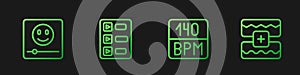 Set line Bitrate, Music player, playlist and wave equalizer. Gradient color icons. Vector