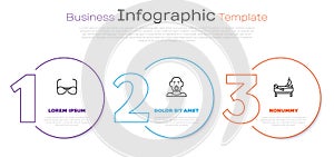 Set line Blind glasses, Head of deaf and dumb and Patient with broken leg. Business infographic template. Vector