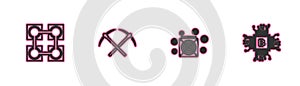 Set line Blockchain technology, ASIC Miner, Crossed pickaxe and CPU mining farm icon. Vector