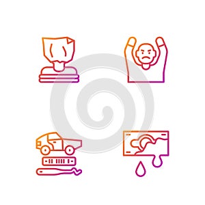 Set line Bloody money, Car theft, Kidnaping and Thief surrendering hands up. Gradient color icons. Vector